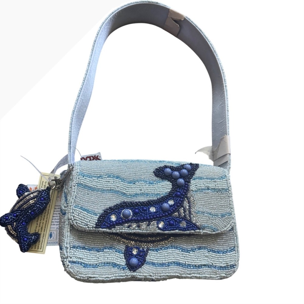 Viral Beaded Nautical Sea Whale Blue Shoulder Bag With Whale Charm Bag NWT